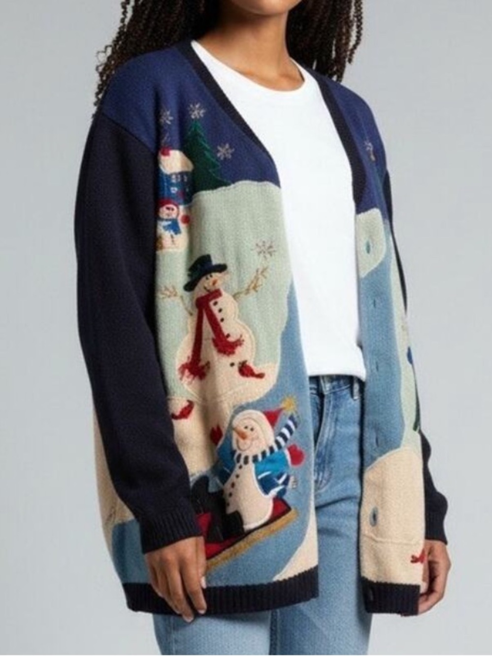 Vintage The Quacker Factory Christmas Cardigan Sweater Snowman Women’s Size 2X